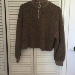 Cozy Sherpa Half-Zip Pullover Sweater - Brown